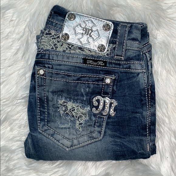 Miss Me Denim - Miss Me Silver Lace & Distressed Boot Cut Jeans